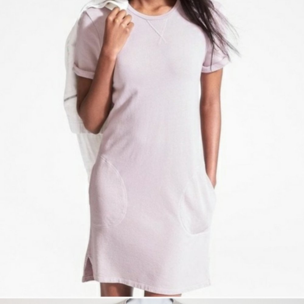 Athleta Uptempo Short Sleeve Sweatshirt Dress Lilac Cloud
